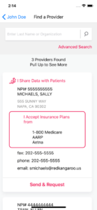 Health data sharing app screenshot