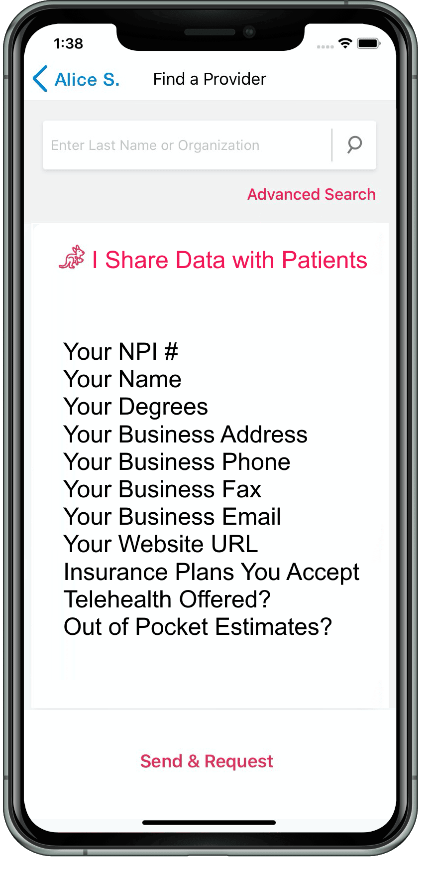 Find a provider in health data sharing app
